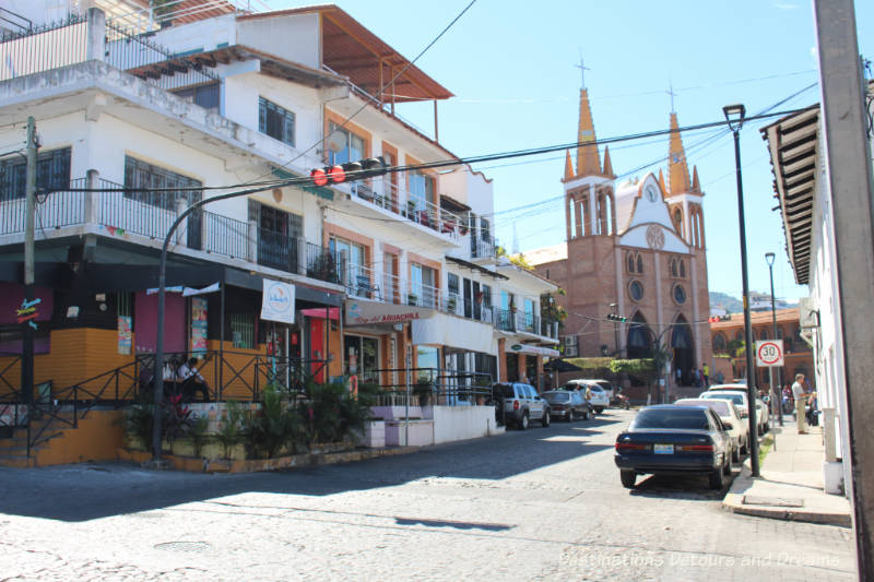Street in 5 de Diciembre leading to The Church of Our Lady of Refuge, Puerto Vallarta, Mexico