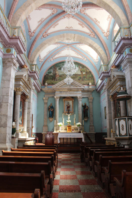 Interior of Iglesia San Sebastián in San Sebastián del Oeste, Mexico