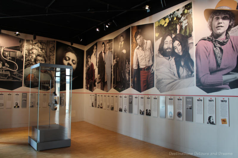 Photos and information on walls of the National Music Centre Made in Canada gallery about people that have shaped music in Canada