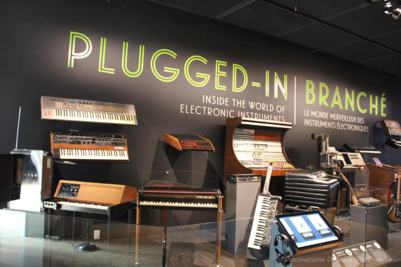 Plugged In gallery at National Music Centre A group of electronic instruments and synthesizers in the Plugged In gallery at National Music Centre