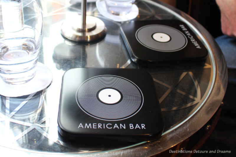 Musical themed coasters at the Savoy Hotel American Bar