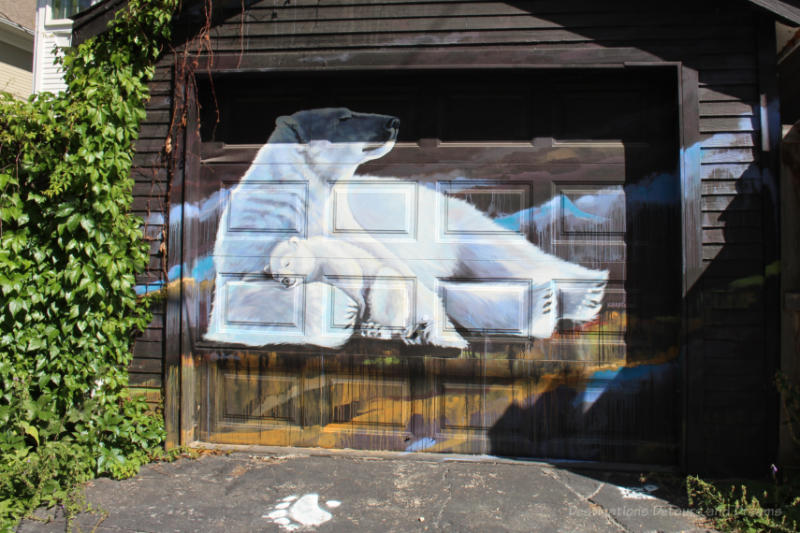 Winnipeg Arctic Gallery Bear And Cub Painting of polar bear and cub on garage in Arctic Gallery, Winnipeg