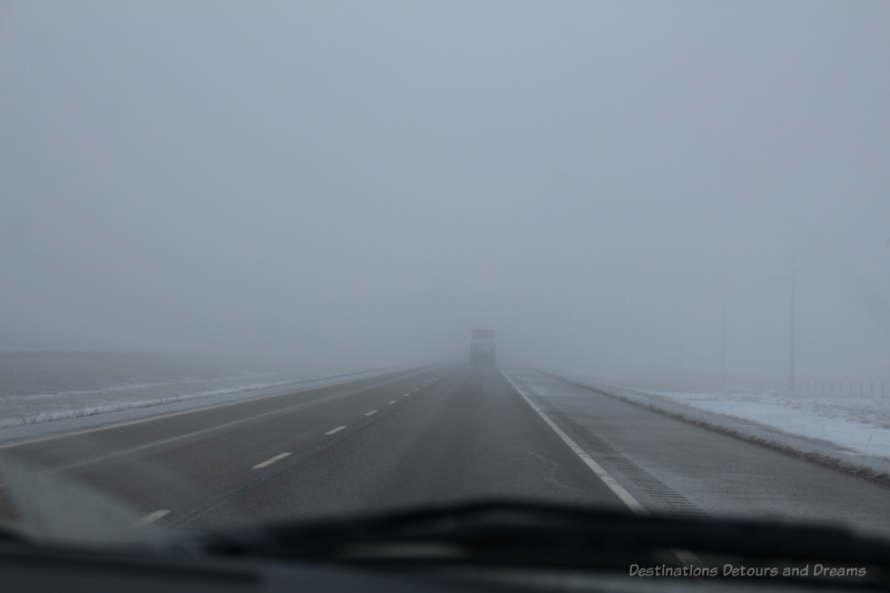 Highway obscured by fog