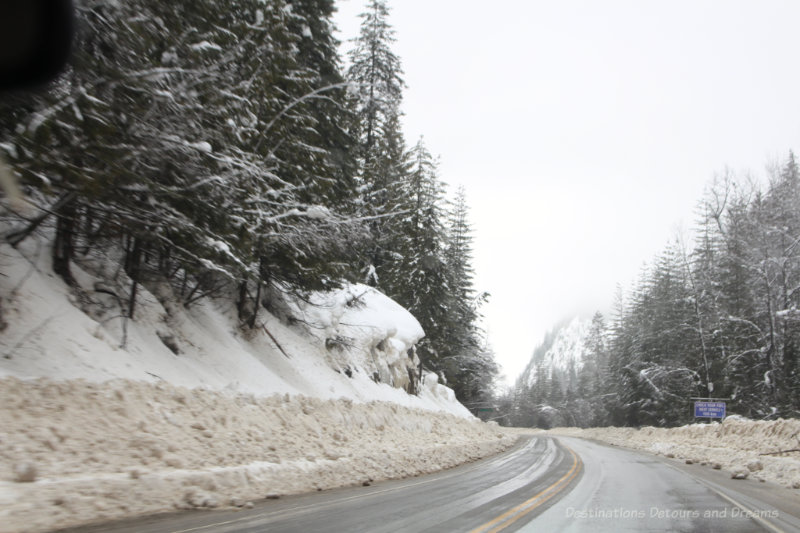 Snowy curving mountain highway