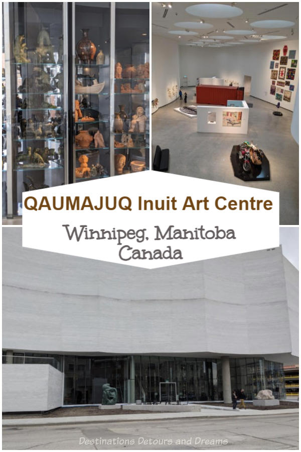 Qaumajuq Inuit Art Centre in Winnipeg, Manitoba, Canada. The large full-of-light gallery whose name means it is bright, it is lit is home to the largest public collection of Inuit art in the world. It showcases Arctic art and Inuit art from across Canada and the world. #Winnipeg #Inuitart
