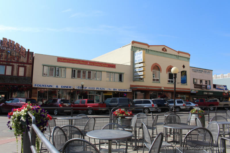 Downtown Fairbanks - old buildings, patios, angled parking