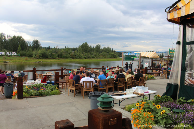 Restaurant patio dining along the river in Fairbanks, Alaska