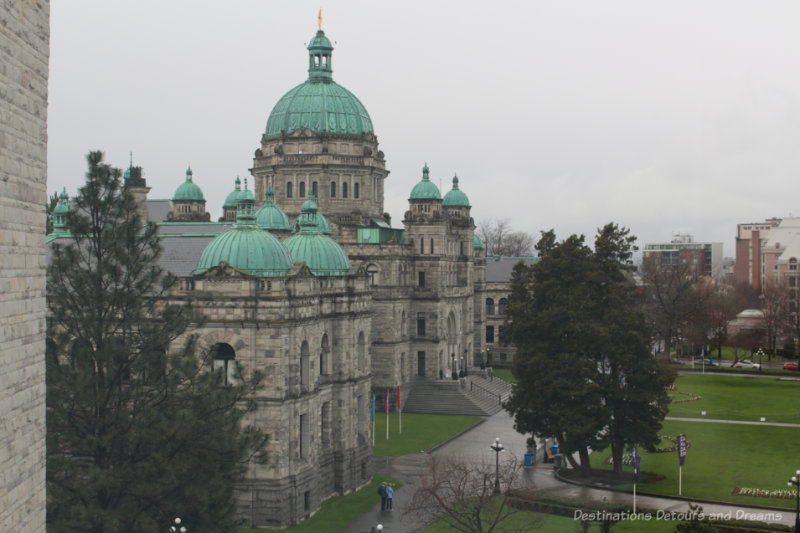 Victoria Parliament Buildings British Columbia Parliament Buildings: massive stone building with arched windows and multiple domes
