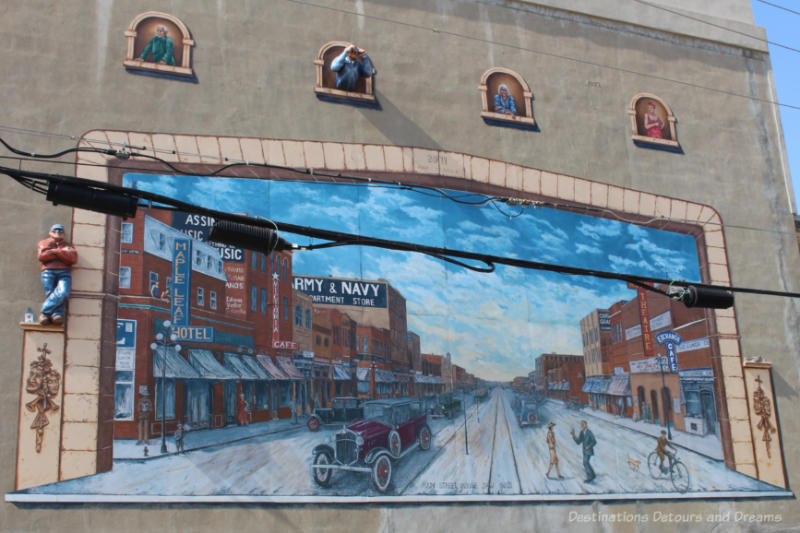 A mural featuring a lively scene from Main Street, Moose Jaw, Saskatchewan in the 1920s.