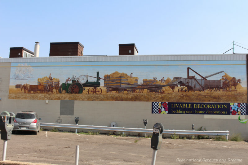 Mural showing an old time threshing bee